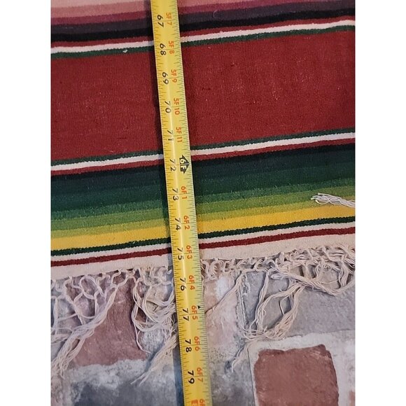 Vintage Mexican Wool Blend Serape Blanket Brick Red 36x77 - Picture 7 of 9